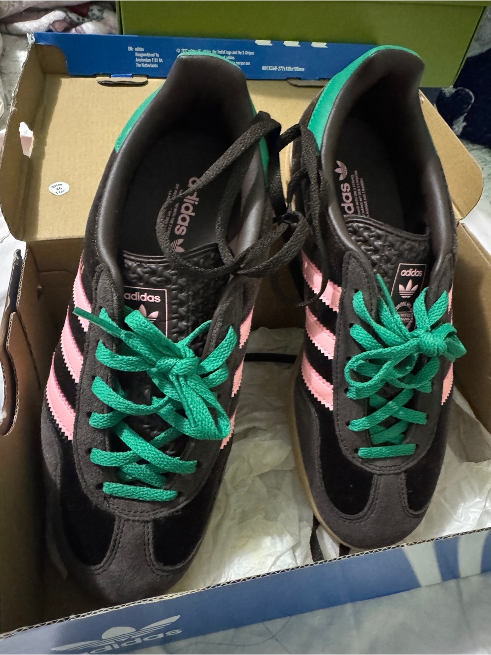 adidas Women’s Brown Sneakers with Pink Stripes and Green Laces